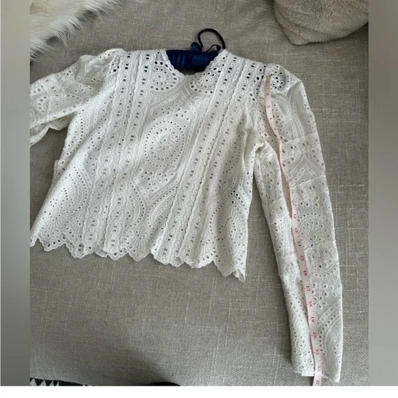 THE KOOPLES Black Lace Long-Sleeve Blouse Size 0 Scallop Hem Fitted Top - Picture 4 of 5